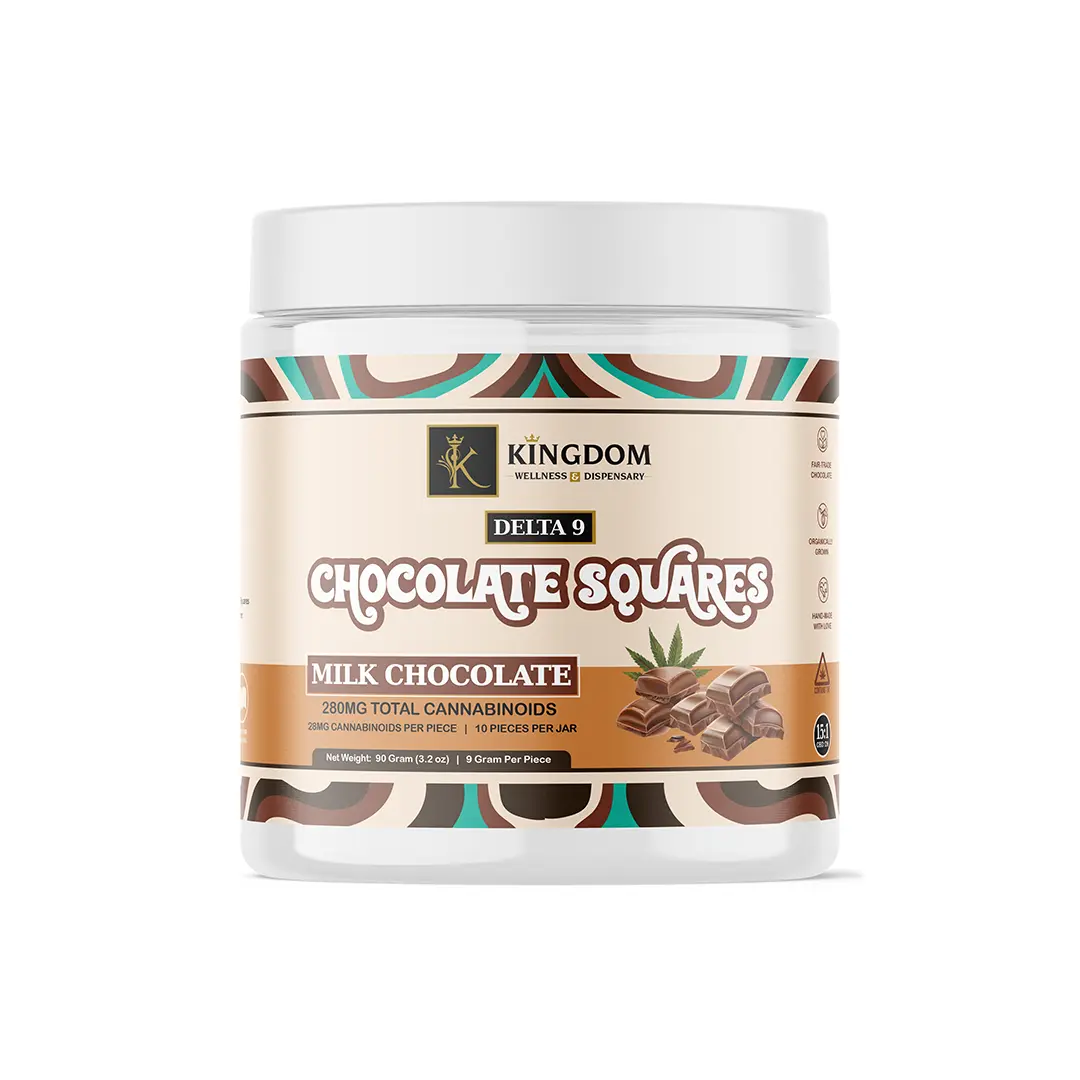 Delta 9 Chocolate Squares Jar of 10 - Kingdom Wellness and