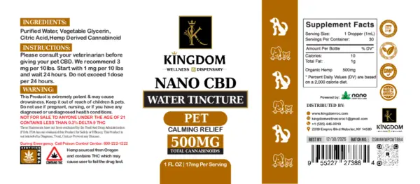 KW - Nano Pet CBD Water Tincture - 30ml label - Kingdom Wellness & Dispensary