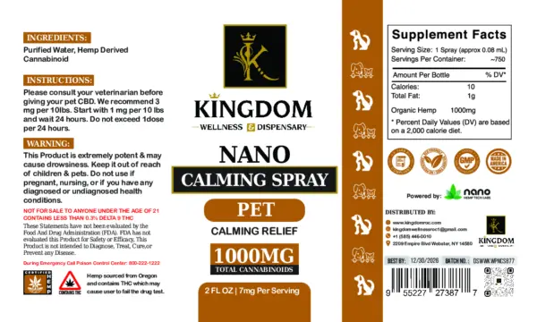 Kingdom Wellness & Dispensary COA - Nano Calming Spray for Pets